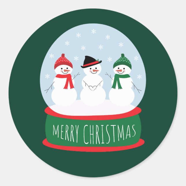 Frohe Weihnachts-Schneeglobe Snowmen Runder Aufkleber (Vorderseite)