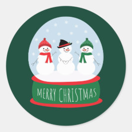 Frohe Weihnachts-Schneeglobe Snowmen Runder Aufkleber