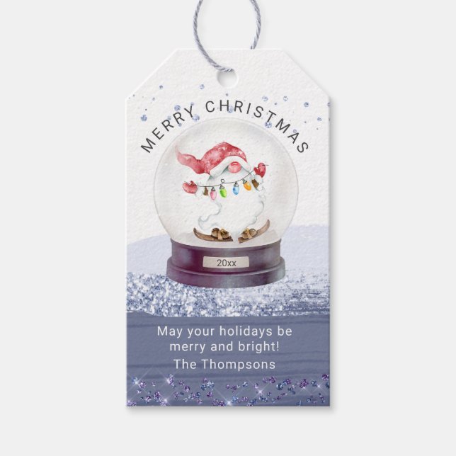 Frohe Weihnachts-Schneeglobe Wasserfarbengenom Geschenkanhänger (Vorderseite)