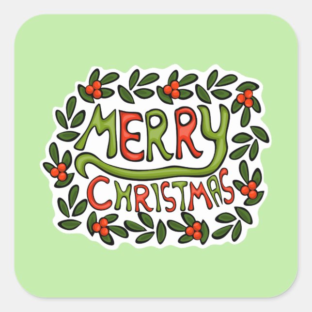 Frohe Weihnachts-Schriftsticker Quadratischer Aufkleber (Vorderseite)