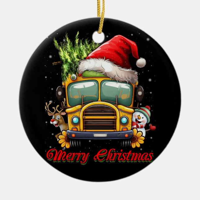 Frohe Weihnachts-Schulbusfahrer X-mas Snowman Re Keramik Ornament (Vorne)
