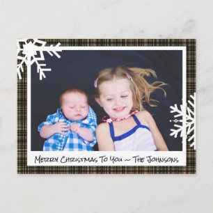 Frohe Weihnachts-Schwarz-Kariert-Familienfoto-Kart Postkarte
