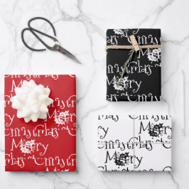 Frohe Weihnachts Schwarz Mistletoe niedlich Geschenkpapier Set