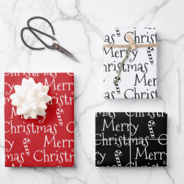 Frohe Weihnachts Schwarz-weiße Bonbons niedlich Geschenkpapier Set