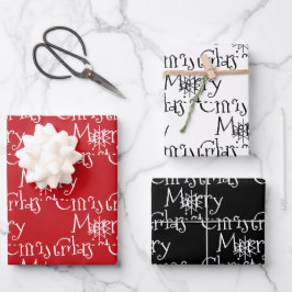 Frohe Weihnachts Schwarz-weiße Schneeflocken niedl Geschenkpapier Set