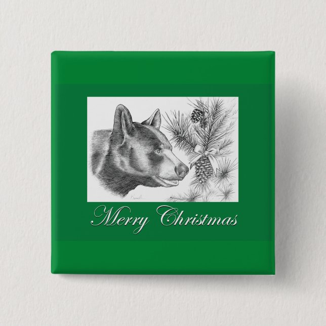 Frohe Weihnachts-Schwarzbär Button (Vorderseite)