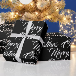 Frohe Weihnachts schwarze benutzerdefinierte Skrip Geschenkpapier