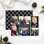 Frohe Weihnachts Schwarze Buffalo Karierte FotoCol Feiertagskarte<br><div class="desc">Die einfache und moderne Weihnachtskarte umfasst sechs (6) Fotos,  einen individuellen Urlaubssalon und einen kohlegrauen und schwarzen Büffel-Karo mit kariertem Muster auf der Rückseite. Foto: Two Fish Fotografy www.twofishphoto.com</div>