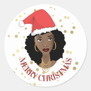 Frohe Weihnachts Schwarze Frau Red Weihnachtsmannm Runder Aufkleber