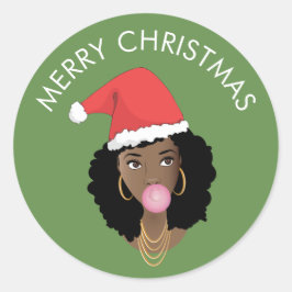 Frohe Weihnachts Schwarze Frau, Weihnachtsmannmütz Runder Aufkleber