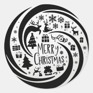 Frohe Weihnachts schwarze Grafik Runder Aufkleber