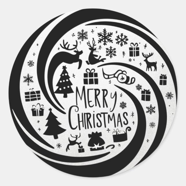 Frohe Weihnachts schwarze Grafik Runder Aufkleber (Vorderseite)