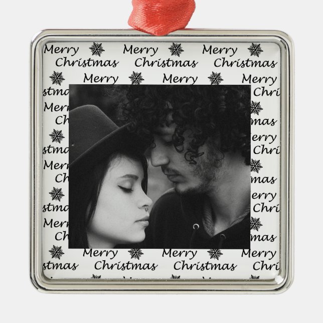 Frohe Weihnachts Schwarzes Foto Ornament Aus Metall (Vorne)