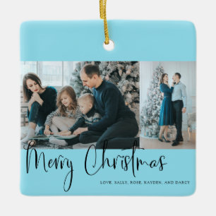 Frohe Weihnachts-Script 2 Foto Collage Blue Keramikornament