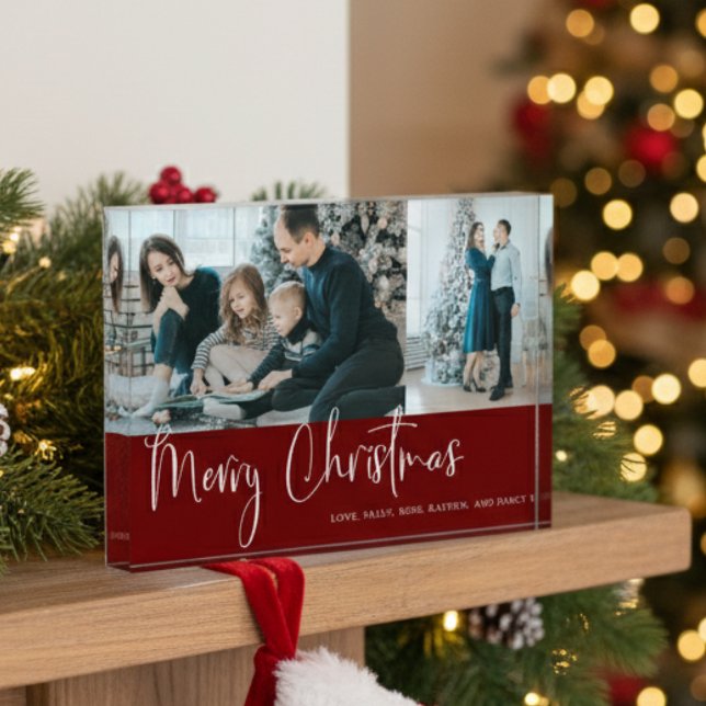 Frohe Weihnachts-Script 2 Foto Collage Holiday Red (Von Creator hochgeladen)