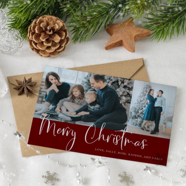 Frohe Weihnachts-Script 2 Foto Collage Holiday Red (Von Creator hochgeladen)