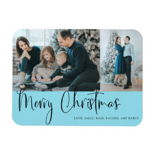 Frohe Weihnachts Script 2 Foto Holiday Blue Magnet