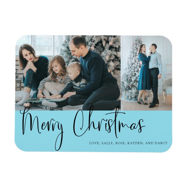 Frohe Weihnachts Script 2 Foto Holiday Blue Magnet (Horizontal)