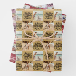 Frohe Weihnachts-Script 6 Foto Gold Rot Rosa Geschenkpapier Set