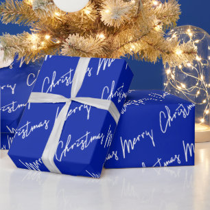Frohe Weihnachts Script Blue Navy White Winter Geschenkpapier