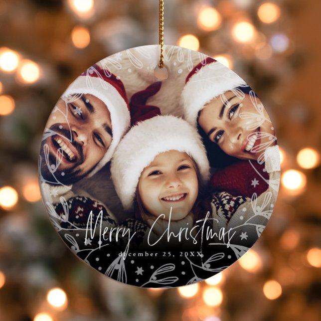 Frohe Weihnachts Script Copy Foto Keramik Ornament (Merry Christmas Script Copy Photo Ceramic Ornament)