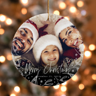 Frohe Weihnachts-Script-Copy-Foto Keramik Ornament