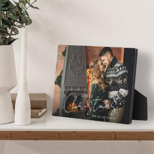 Frohe Weihnachts Script Couple Foto Keepake Fotoplatte