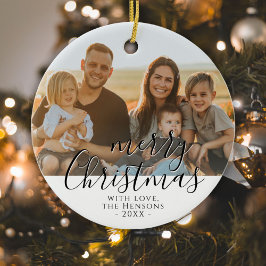 Frohe Weihnachts-Script-Familie Foto Keramik Ornament