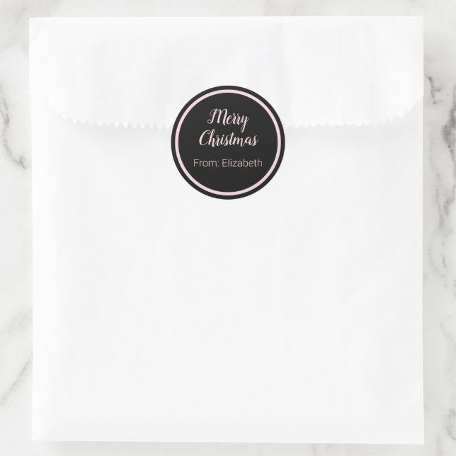 Frohe Weihnachts-Script hellrosa und schwarzer Nam Runder Aufkleber (Tasche)