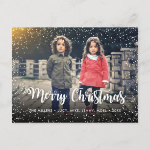 Frohe Weihnachts Script Holiday Snowfall Custom Feiertagspostkarte