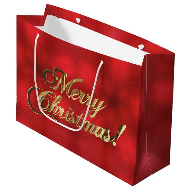 Frohe Weihnachts-Script-Imitate Gold Foil Elegant  Große Geschenktüte (Vorderseite Schrägansicht)