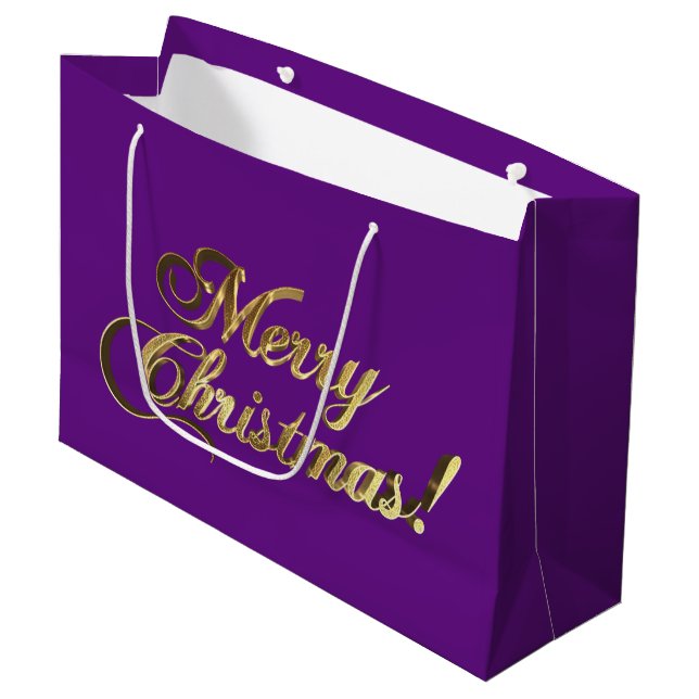 Frohe Weihnachts-Script-Imitate Gold Foil Elegante Große Geschenktüte (Vorderseite Schrägansicht)