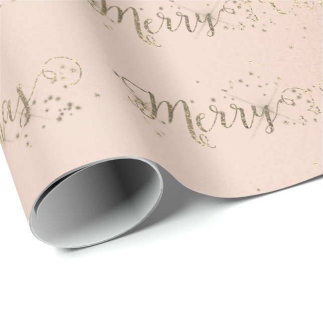 Frohe Weihnachts-Script-Imitate Gold Pastel Pink R Geschenkpapier (Rolleneckpunkt)