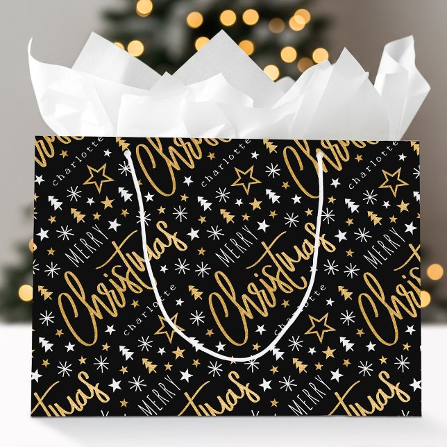 Frohe Weihnachts-Script-Individuelle Name Black Im Große Geschenktüte (Von Creator hochgeladen)