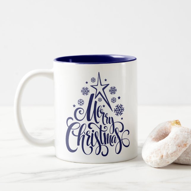 Frohe Weihnachts-Script modern Zweifarbige Tasse (Mit Donut)