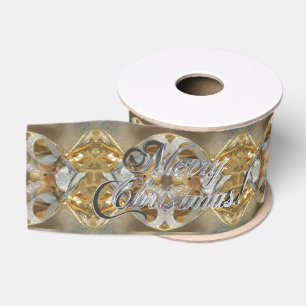 Frohe Weihnachts-Script-Muster Gold und Silver Gro Ripsband