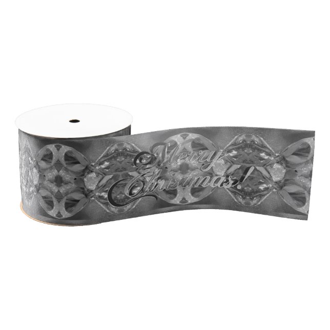 Frohe Weihnachts-Script-Muster Silver Gray Ripsband (Spule)