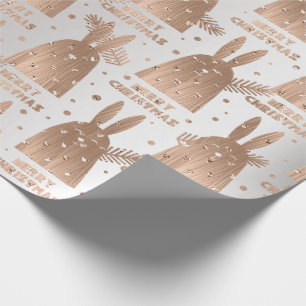 Frohe Weihnachts-Script Rabbit Gray Rose Gold Extr Geschenkpapier