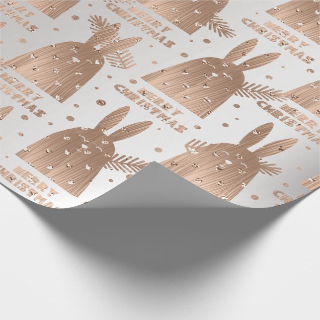 Frohe Weihnachts-Script Rabbit Gray Rose Gold Extr Geschenkpapier (Ecke)