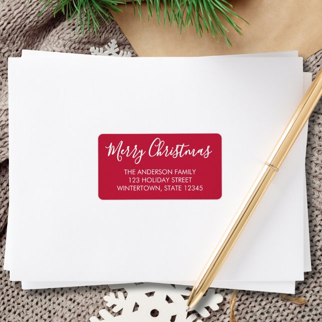 Frohe Weihnachts-Script Red-Rücksendeadresse Adressaufkleber (Von Creator hochgeladen)