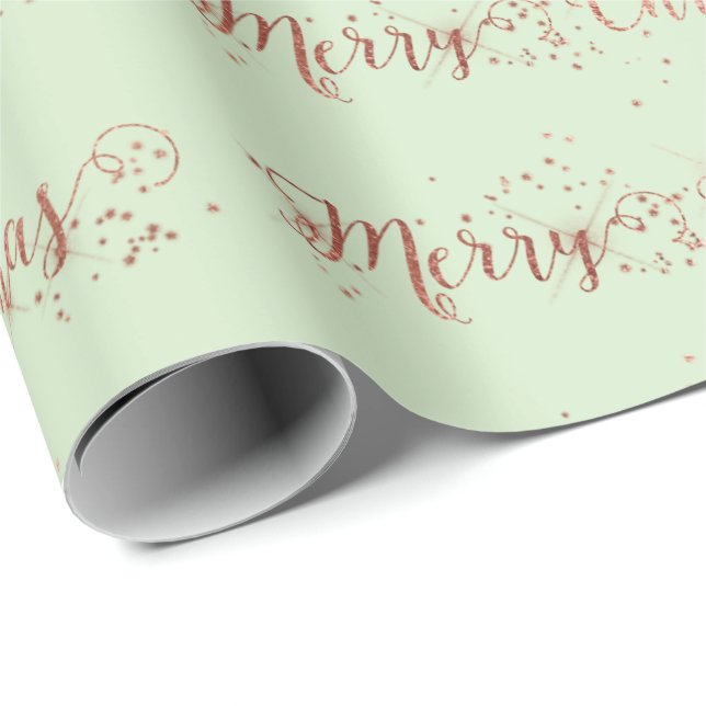 Frohe Weihnachts-Script-Rose Gold Mint Green Paste Geschenkpapier (Rolleneckpunkt)