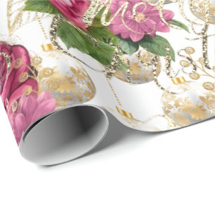 Frohe Weihnachts-Script-Rose Gold Pink White Green Geschenkpapier