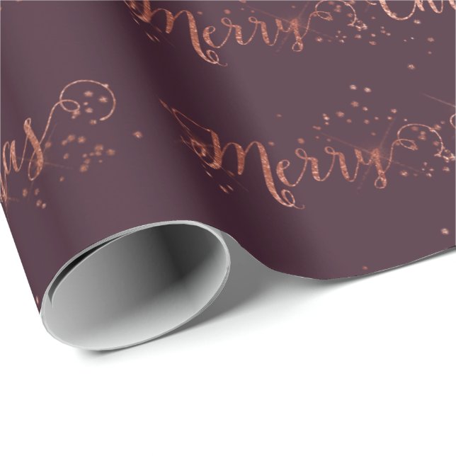 Frohe Weihnachts Script Rose Gold Plum Burgundy Geschenkpapier (Rolleneckpunkt)