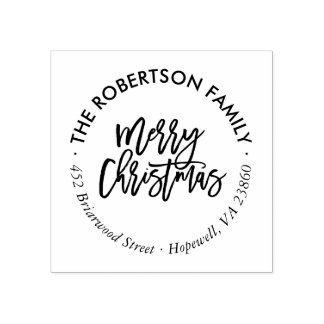 Frohe Weihnachts-Script-Round-Rücksendeadresse-Bri Gummistempel