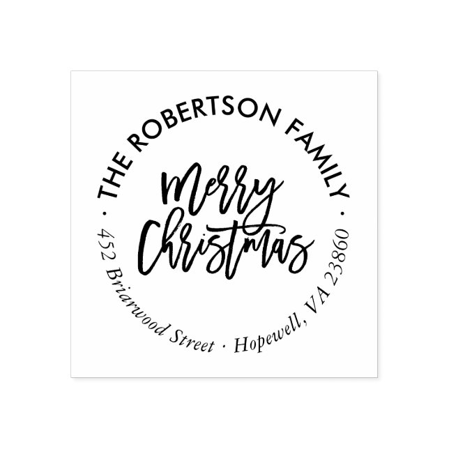 Frohe Weihnachts-Script-Round-Rücksendeadresse-Bri Gummistempel (Prägung)