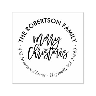 Frohe Weihnachts-Script-Round-Rücksendeadresse-Bri Permastempel