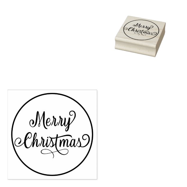 Frohe Weihnachts-Script-Round-Rücksendeadresse Gummistempel (Stempel)
