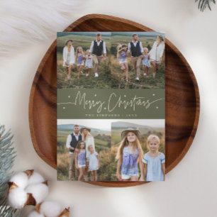 Frohe Weihnachts Script Sage Green Multi Foto Feiertagskarte