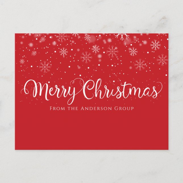Frohe Weihnachts-Script Snow Red Business Feiertagspostkarte (Vorderseite)