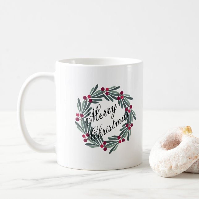 Frohe Weihnachts-Script White Wreath Hübsch Kaffeetasse (Mit Donut)